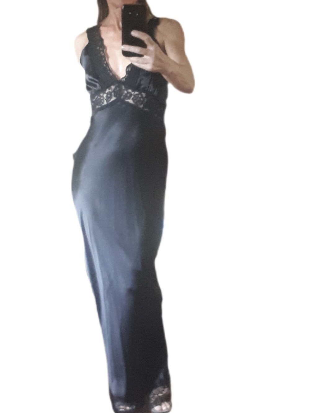Zara Black Lace-Trim Satin Maxi Dress